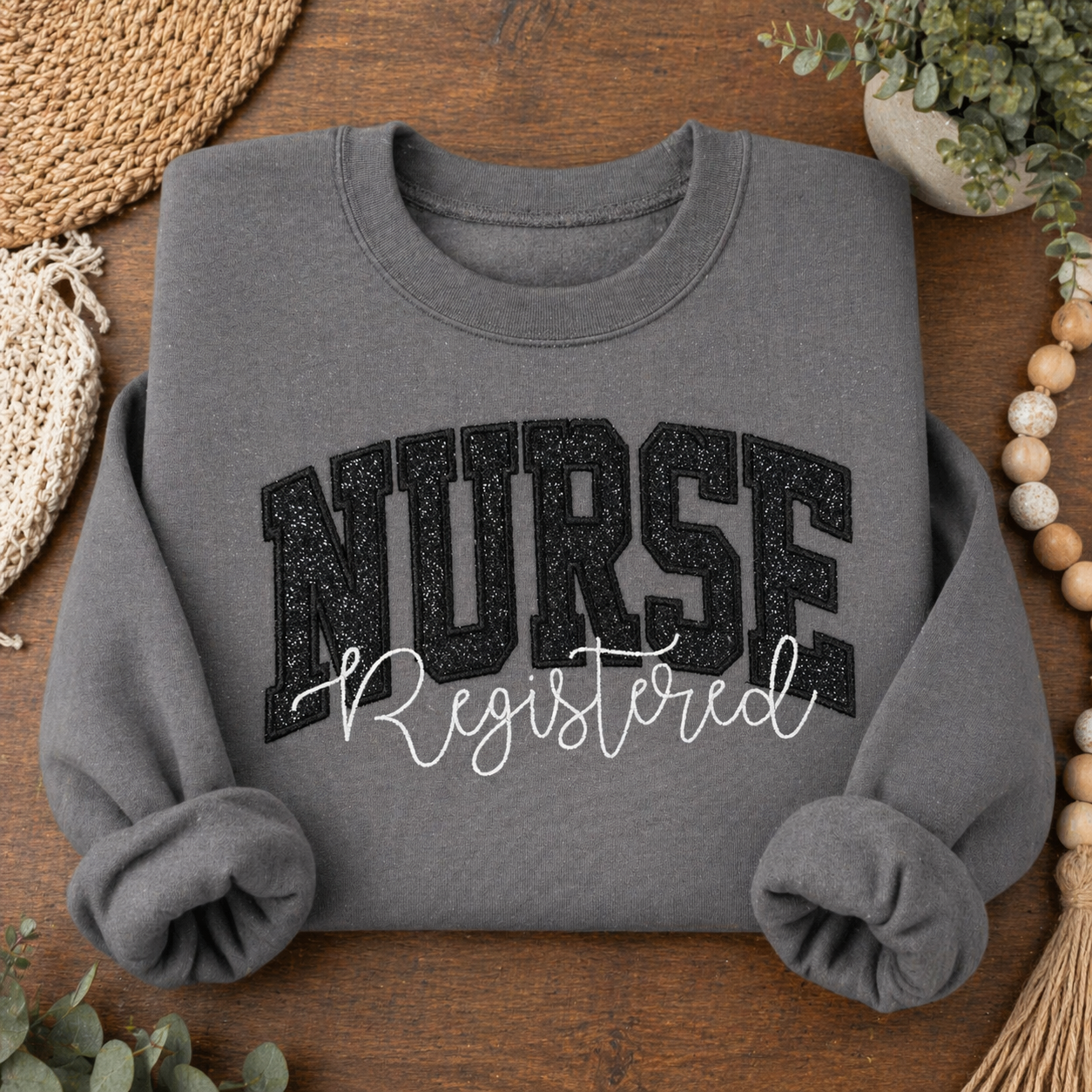 Silver Registered Nurse - Embroidered Black Gildan Sweatshirt