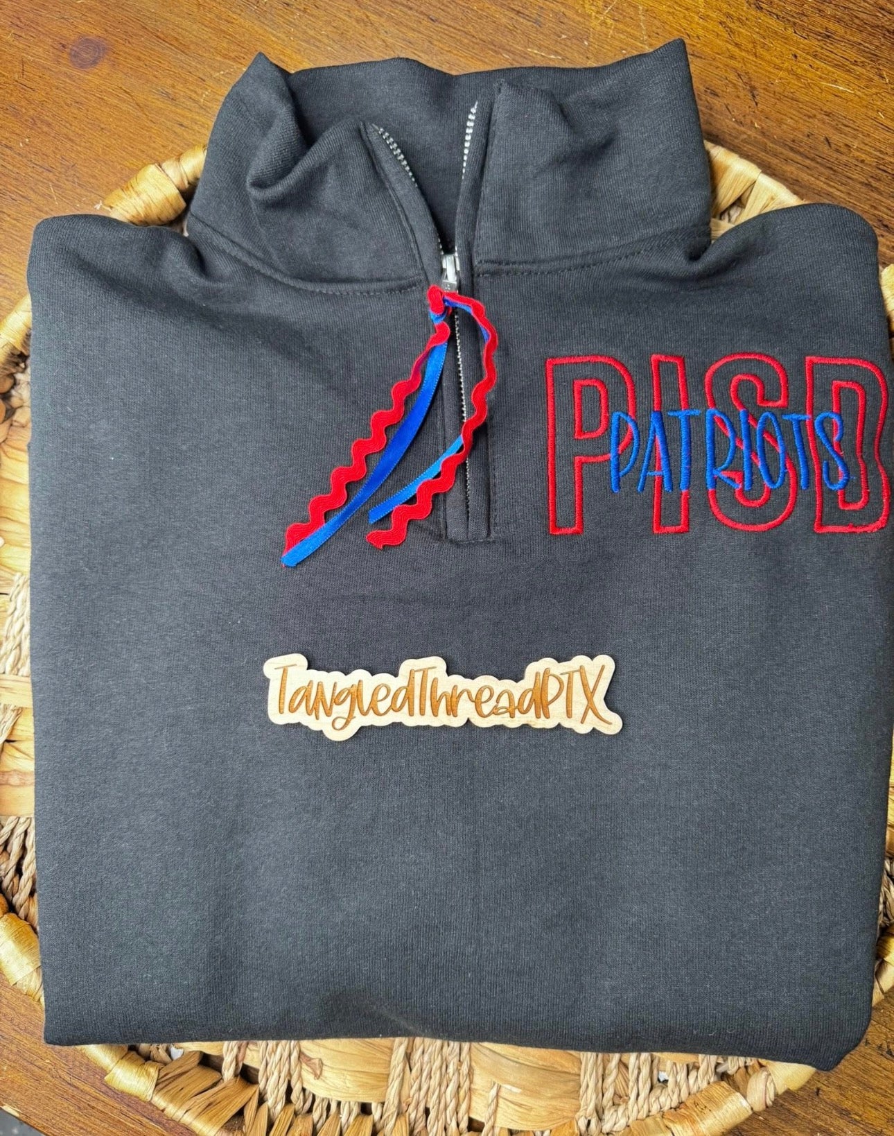 PISD / Patriots - Red Version - EMBROIDERED - 1/4 quarter zip sweatshirt 
