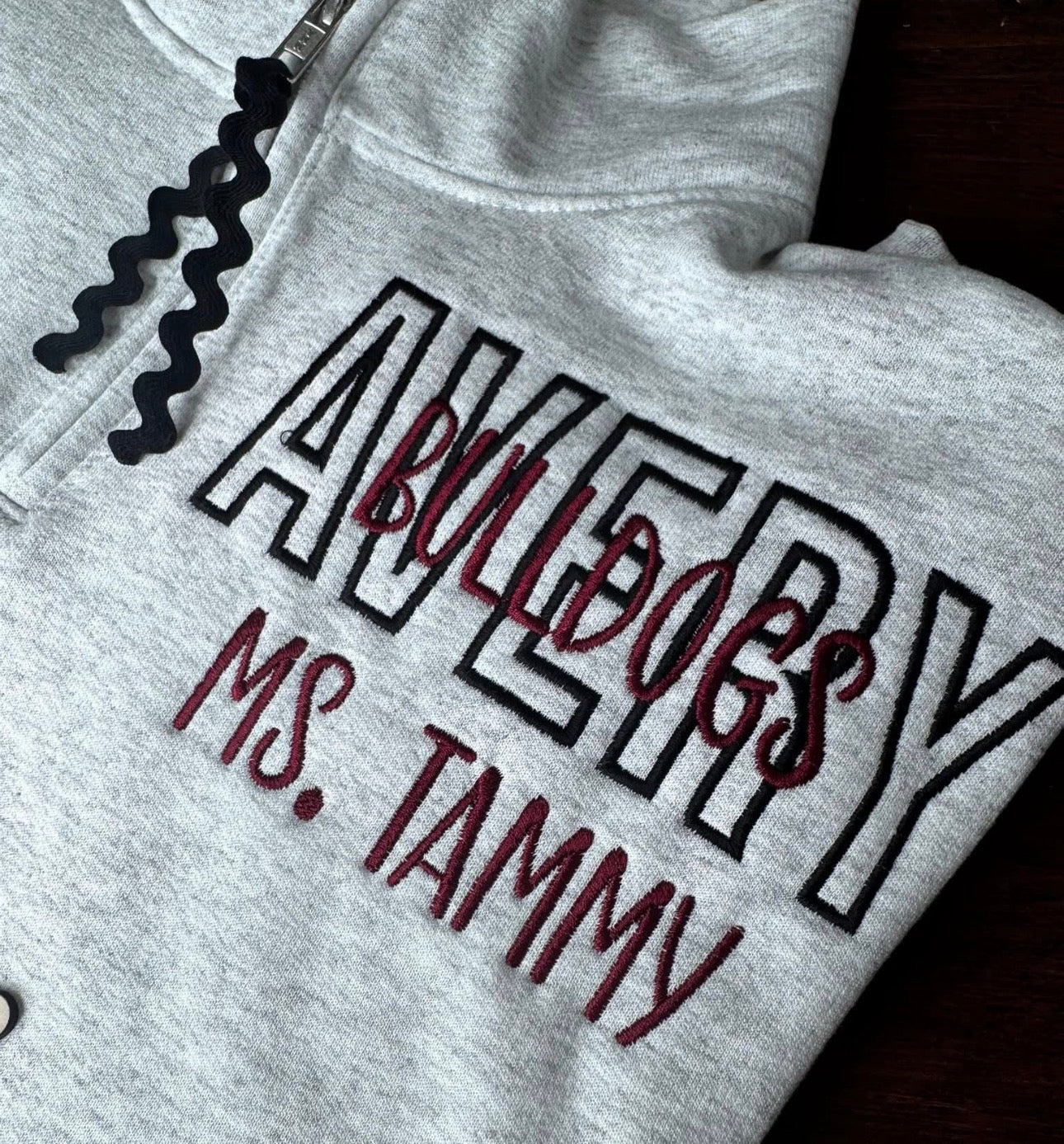 Ash Gray Avery Bulldogs Quarter Zip - Personalized & Embroidered