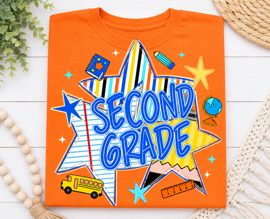 2nd Grade Back To School Stars - Blue or Orange