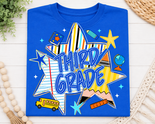3rd Grade Back To School Stars - Blue or Orange