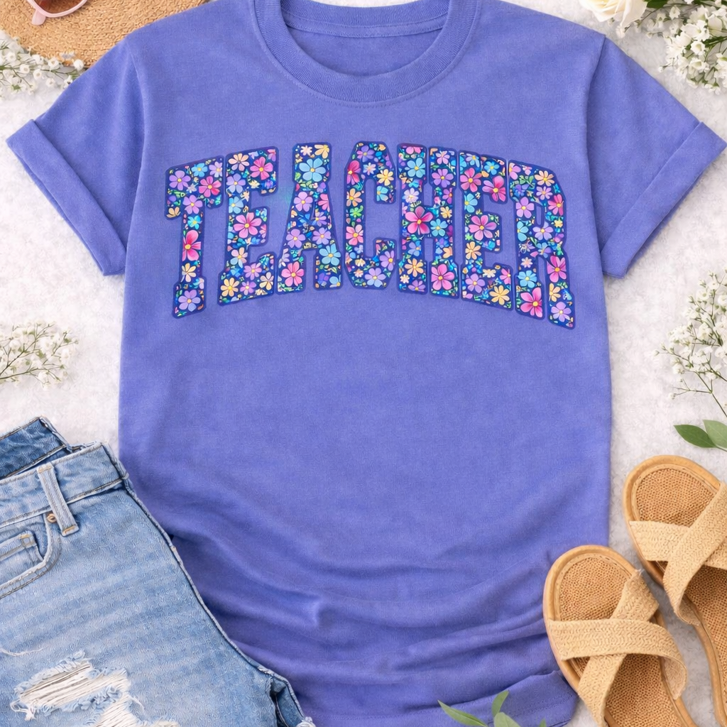 Violet TEACHER Floral Retro- Gildan