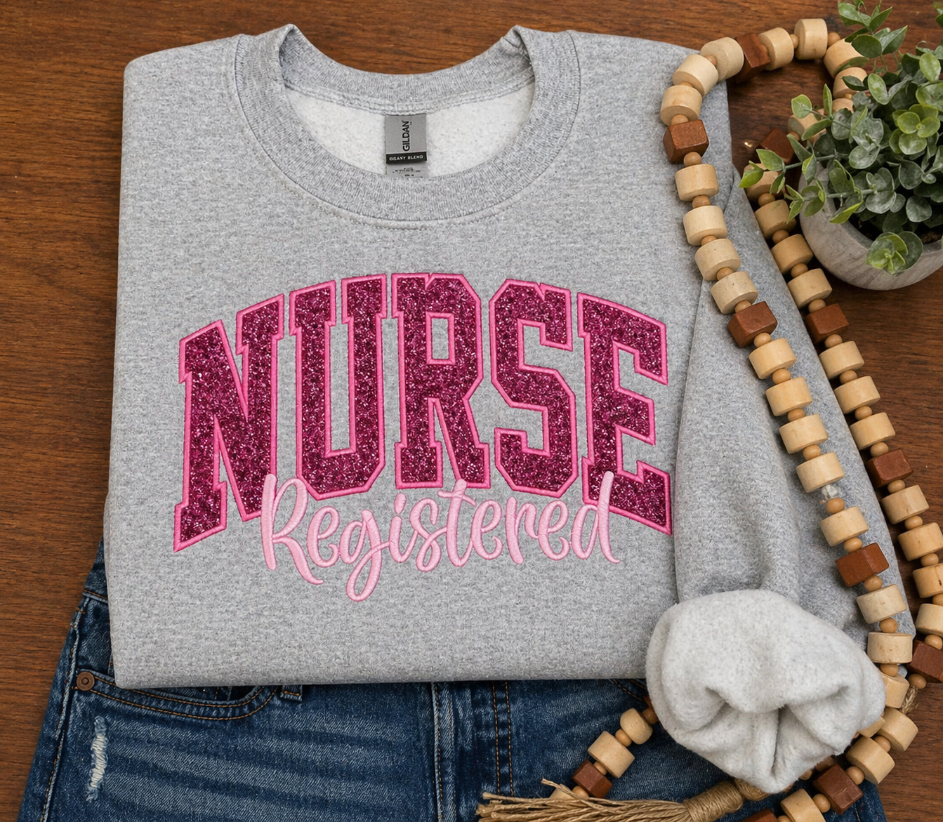 PINK Registered Nurse - Embroidered Sport Gray Gildan