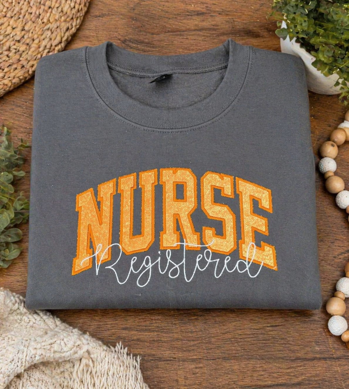 Orange Registered Nurse- Embroidered Charcoal Gildan Sweatshirt;