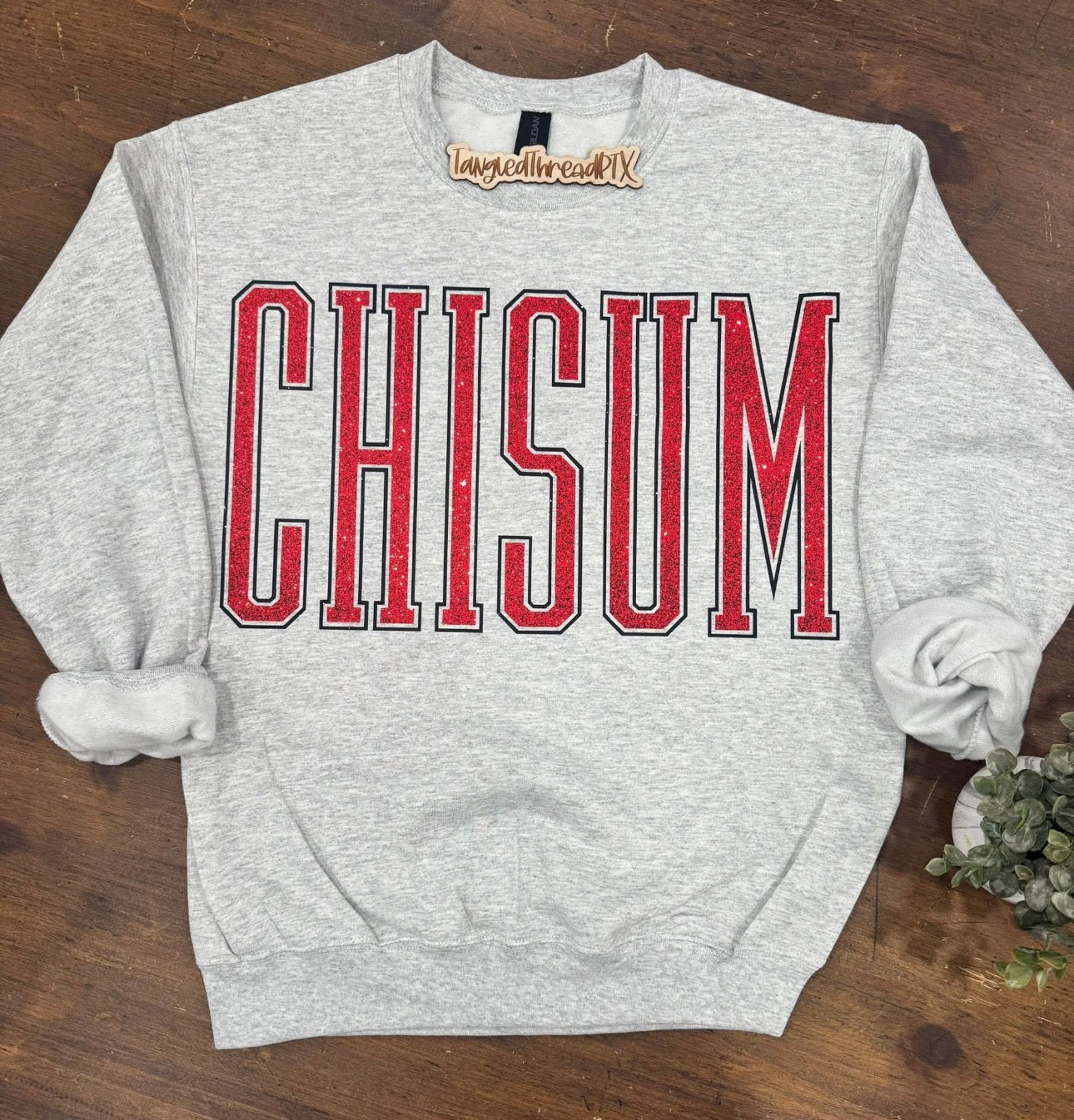 Ash Gray Tall Red Chisum Letters Black Outline