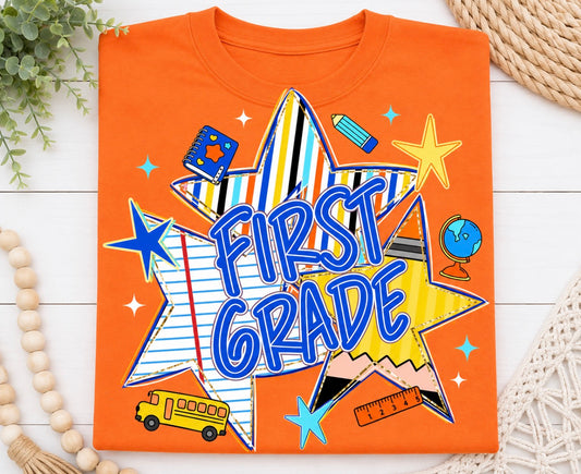1st Grade Back To School Stars - Blue or Orange