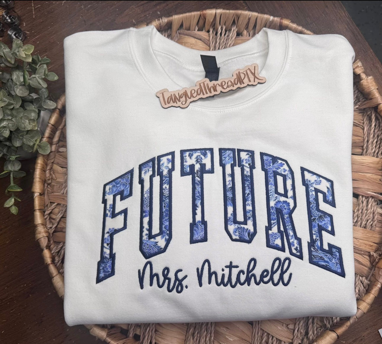 FUTURE Mrs. Personalized - Blue Appliqué - Embroidered