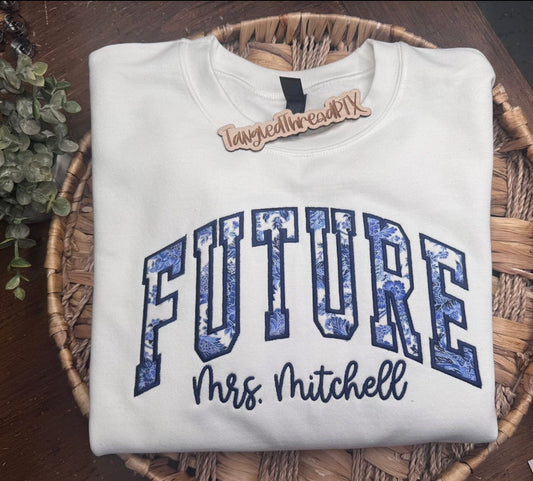 FUTURE Mrs. Personalized - Blue Appliqué - Embroidered