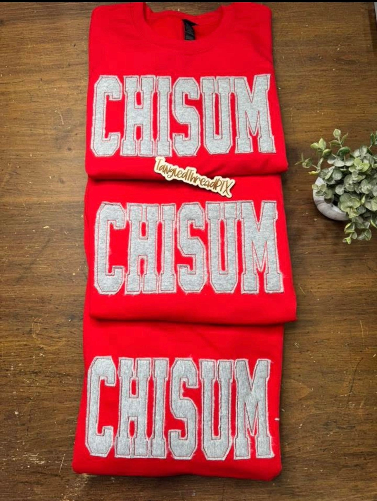 Red Chisum Raggy - Grey Letters with Red Stitching