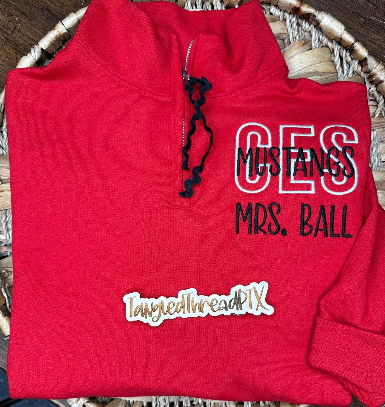 Red CES Mustangs 1/4 Zip Personalized Sweatshirt