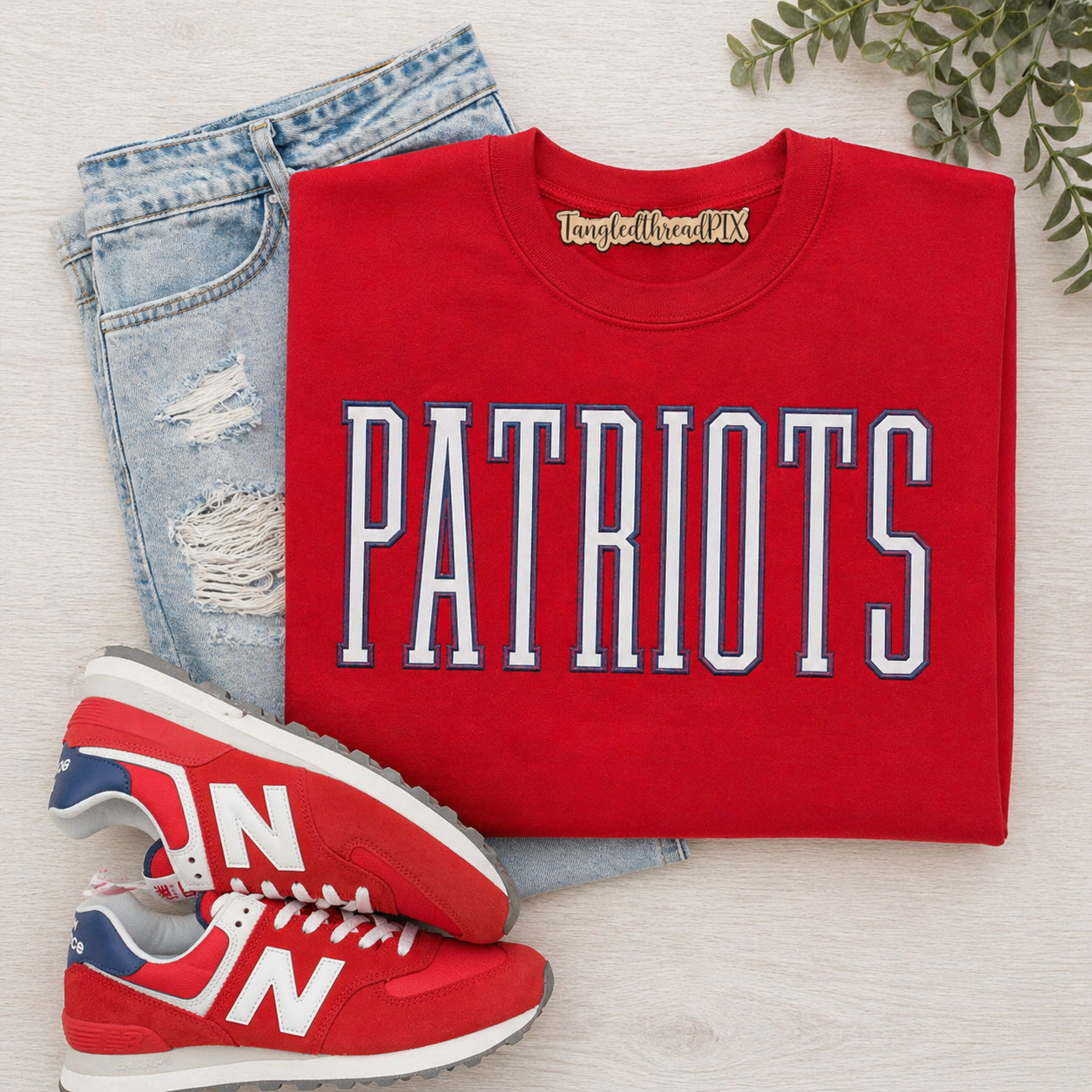Red Patriots Tall Letters - White Letters with Royal Blue Outline