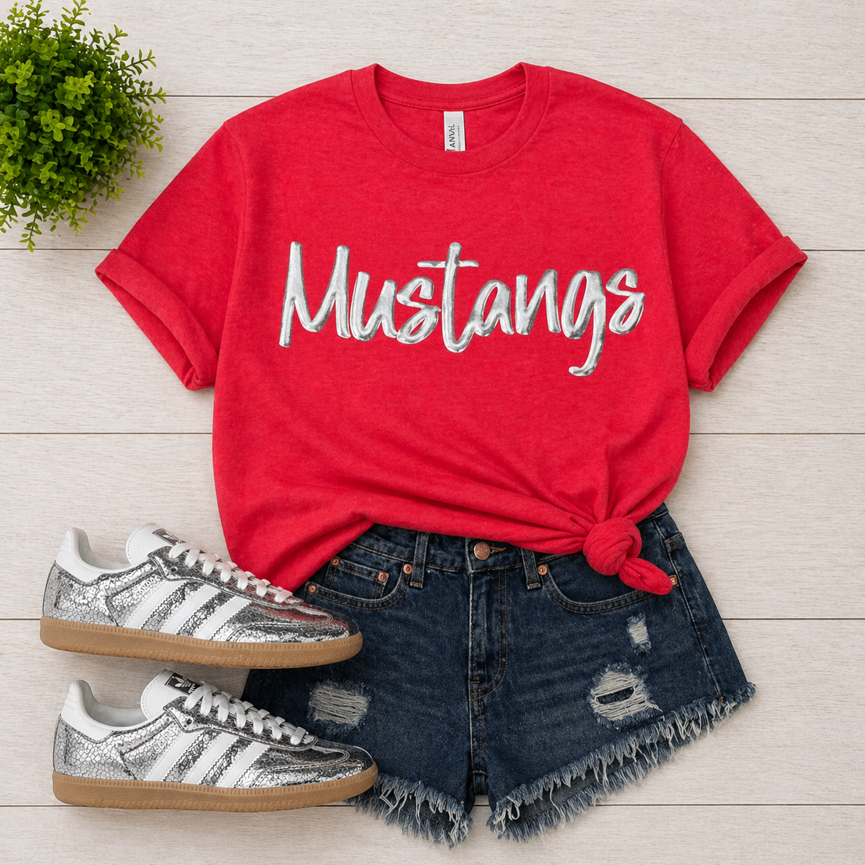 Red Mustangs - Metallic Silver Puff