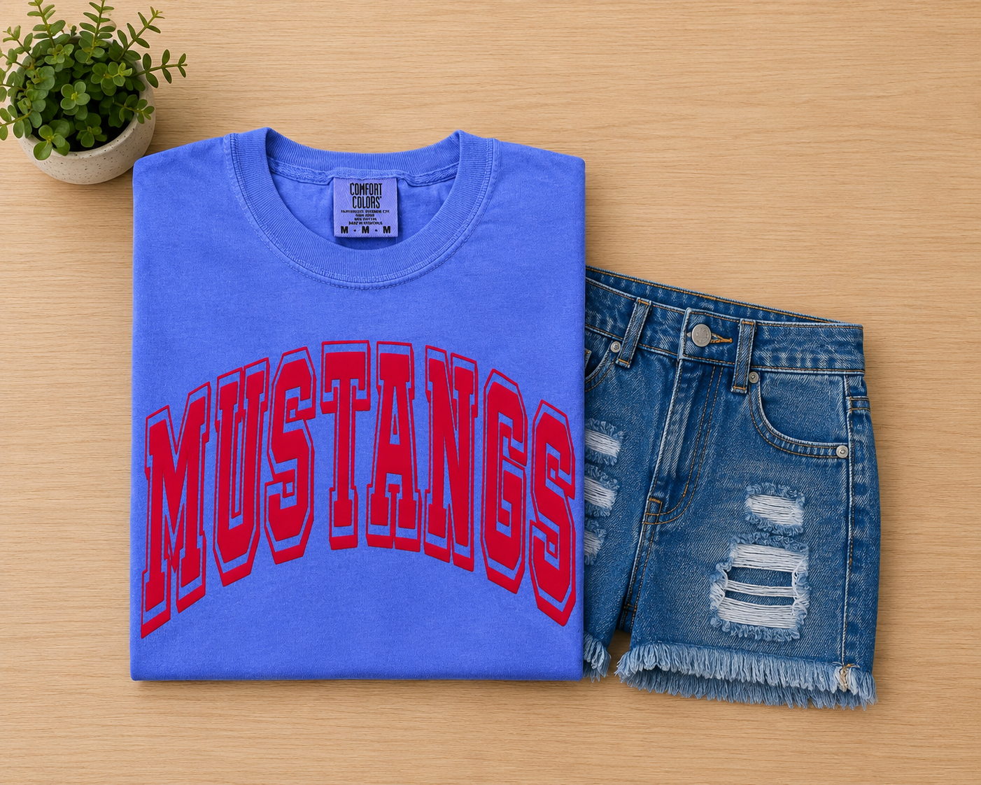 Flo Blue Mustangs Red Puff