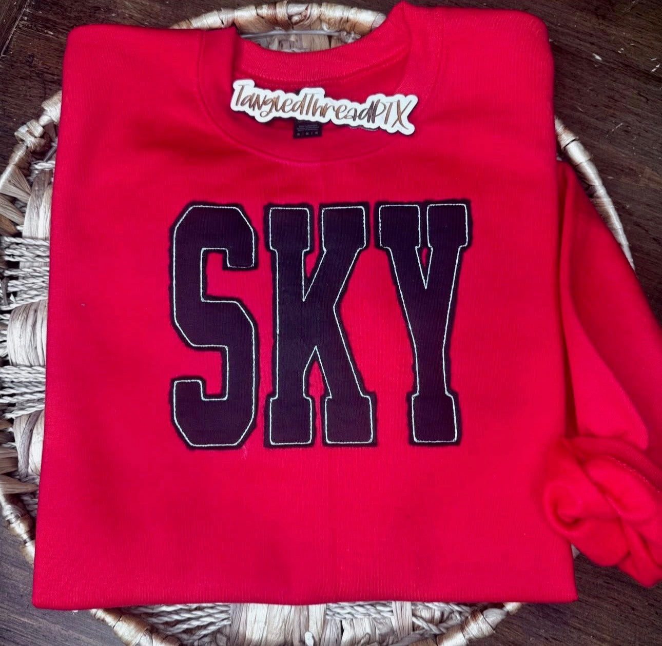 RED Raggy SKY Black Letters  - Embroidered