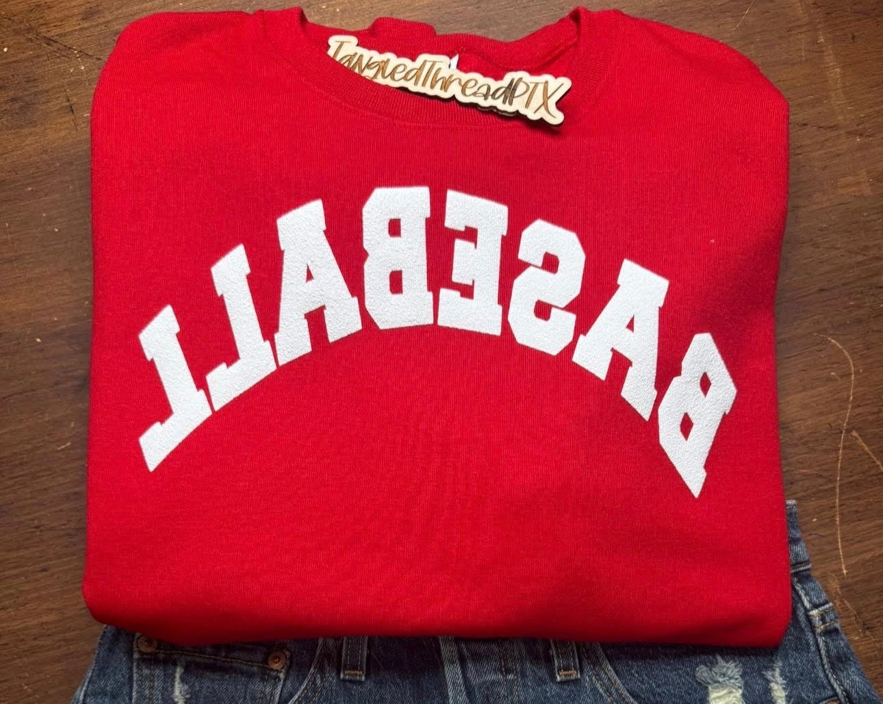 Upside Down Baseball - White Puff - Gildan Sweatshirt