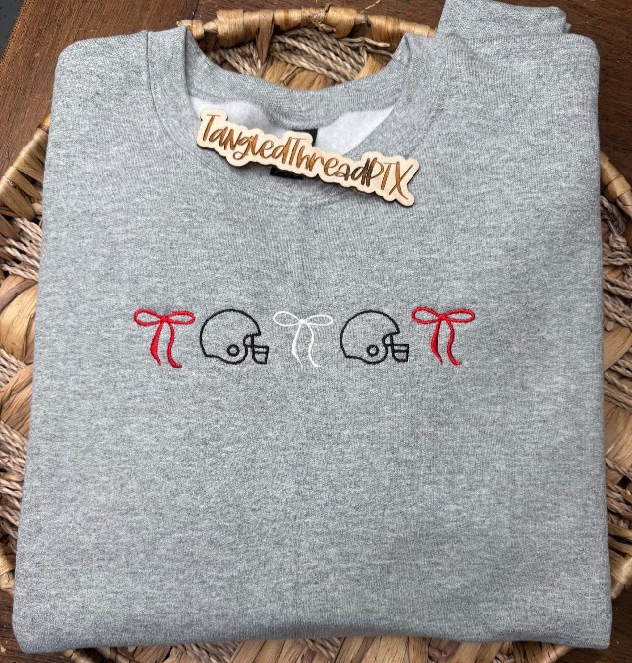 Sport Gray Football & Bows - Embroidered