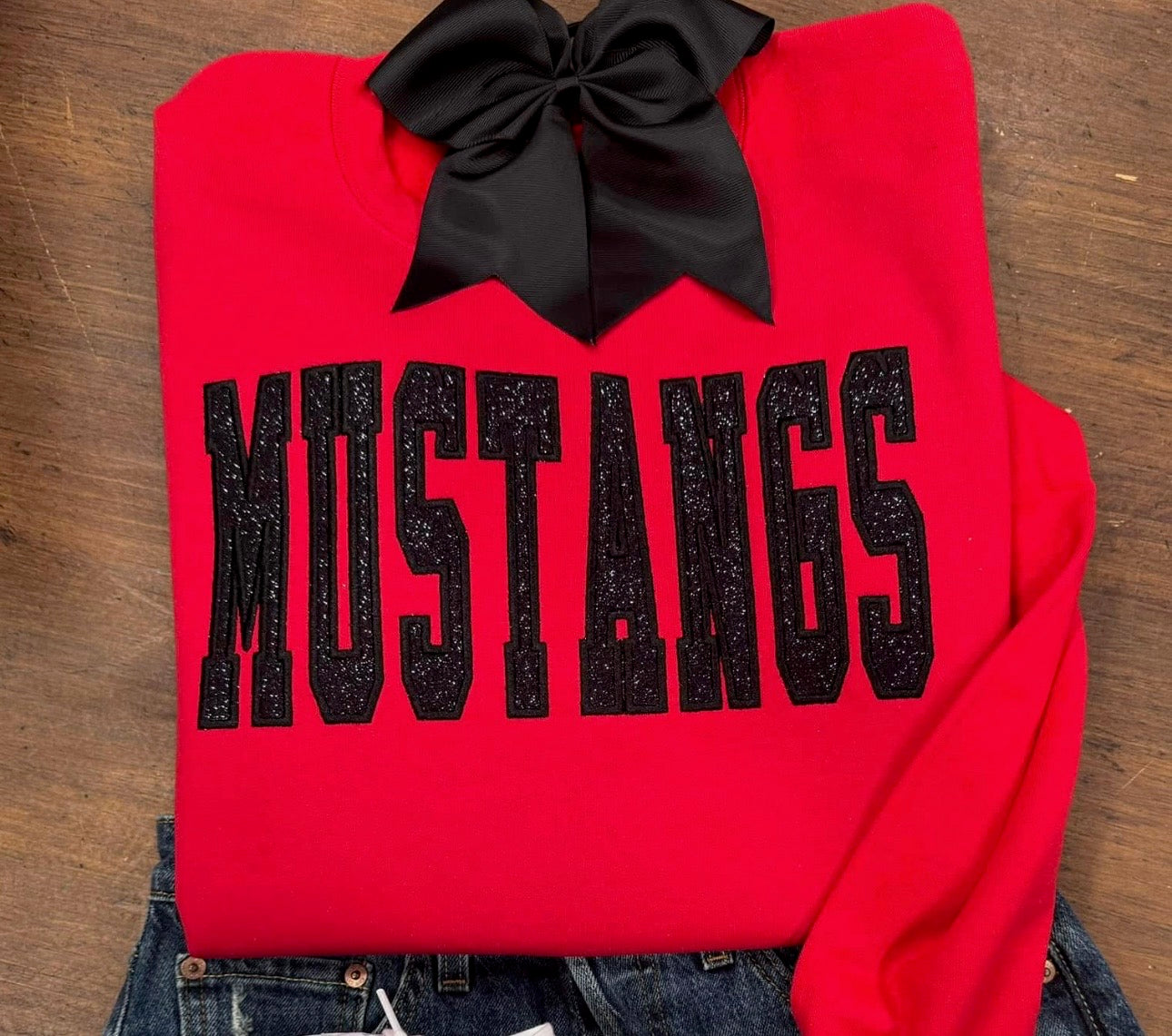 Red Mustangs Sweatshirt - Black Glitter Vinyl